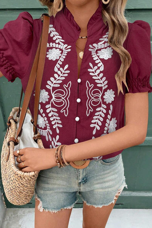 Delightful Fave Embroidered Short Sleeve Top
