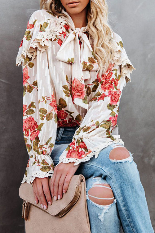 Beloved Reverie Lace Up Floral Print Top