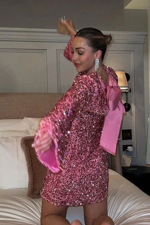 Glow For Tonight Sequin Tie-Back Mini Dress