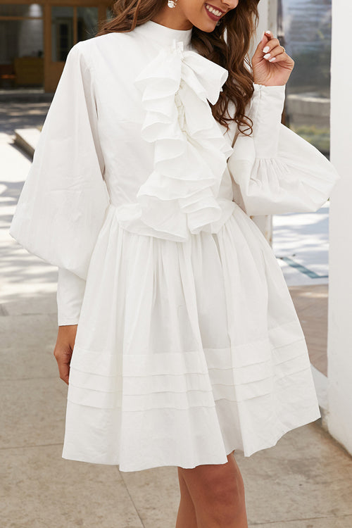 Romance-Kissed White Puff Sleeve Mini Dress