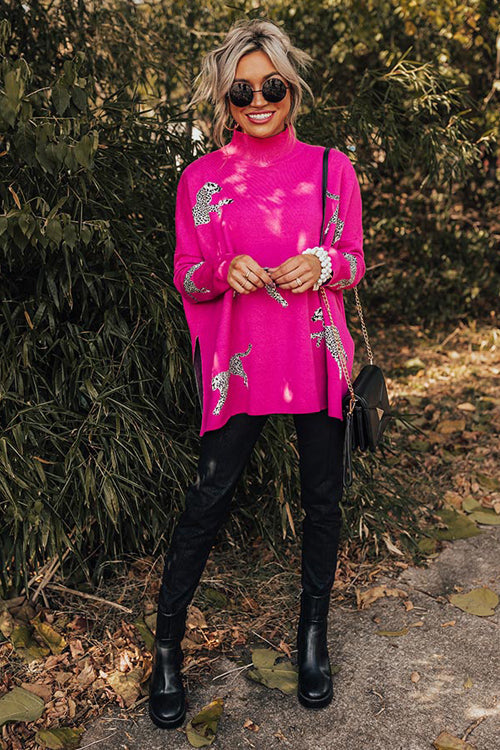 Joyful To See You Leopard Knit Sweater