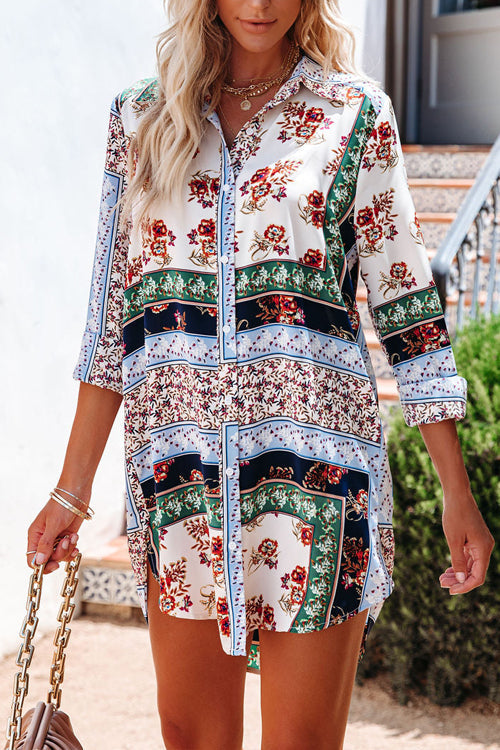 Right Now Print Button Down Tunic