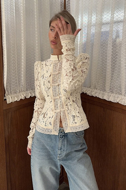 Celita Sheer Eyelash Lace Long Sleeve Top