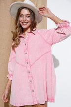 Step Out Half Sleeve Button Down Denim Mini Dress