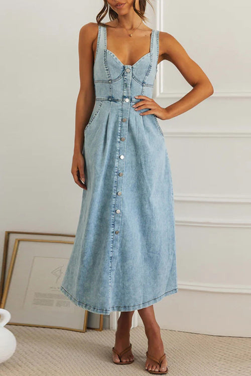 Delightful Charmer Button Down Sleeveless Midi Dress