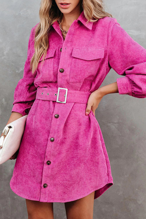 Catch Your Self Corduroy Button Up Mini Dress