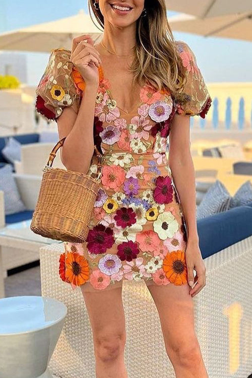 Follow the Summer 3D Floral Embroidered Mini Dress