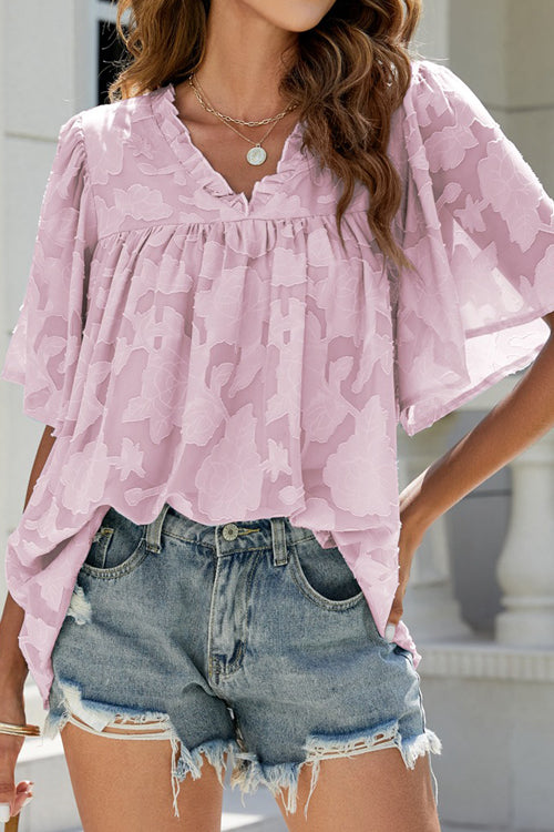 A Chance For Affection Floral Jacquard Short Sleeve Top - 7 Colors