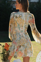 Radiantly Delightful Long Sleeve Floral Print Mini Dress
