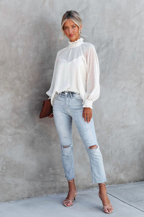 Reverie Of The Day Smocked Statement Sleeve Top