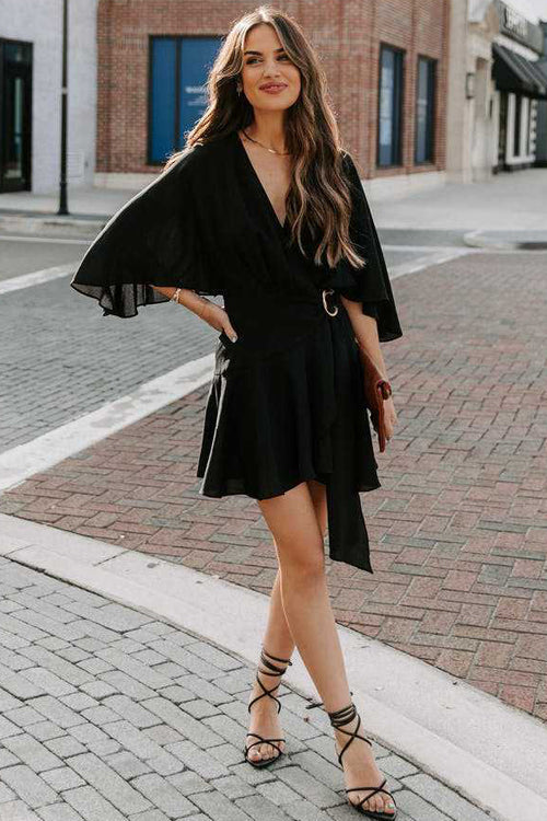 Feminine Affection Cape Short Sleeve Wrap Mini Dress