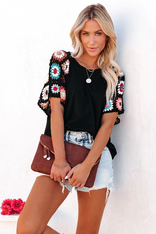 Free to Be You Crochet Boho Short Sleeve Top