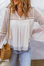 Waiting On Affection Crochet Lace Swiss Dot Long Sleeve Top