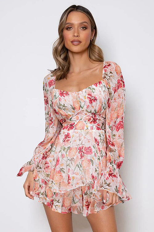 Radiant Blooms Floral Printed Long Sleeve Romper