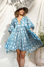Choose Delight Printed Babydoll Mini Dress - Blue