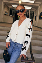 Comfort Ahead Bow Embellished Knit Cardigan
