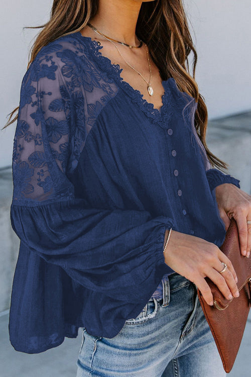 Reverie Lace Embroidery Button Up Top