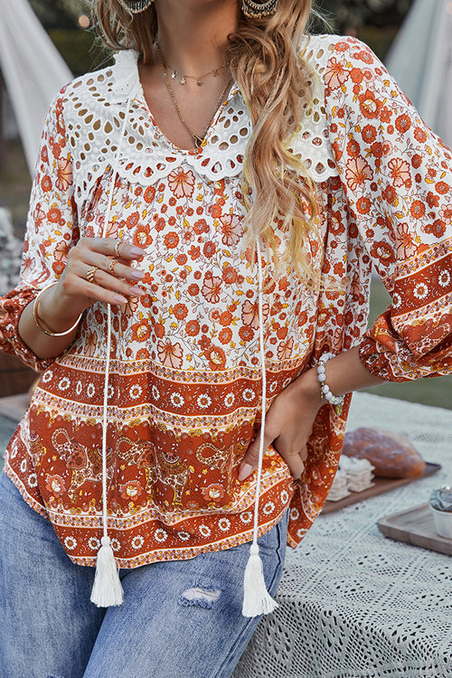 Summer Escape Lace Boho Print Top