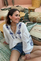Midnight Love Story Embroidery Long Sleeve Top