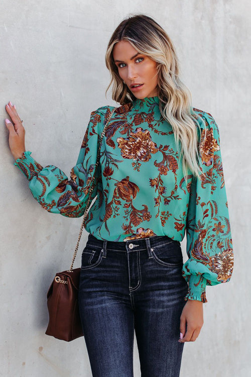 Charming Wishes Floral Print Smocked Top