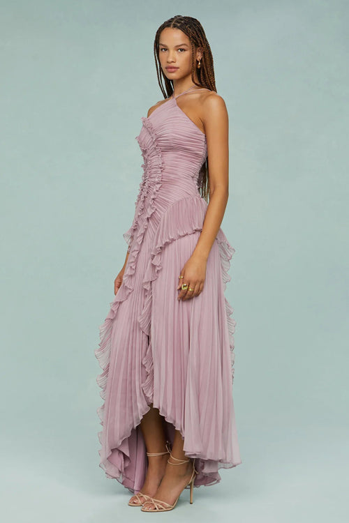 Blissful Hues Halter Neck Pleated Maxi Dress