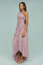 Blissful Hues Halter Neck Pleated Maxi Dress