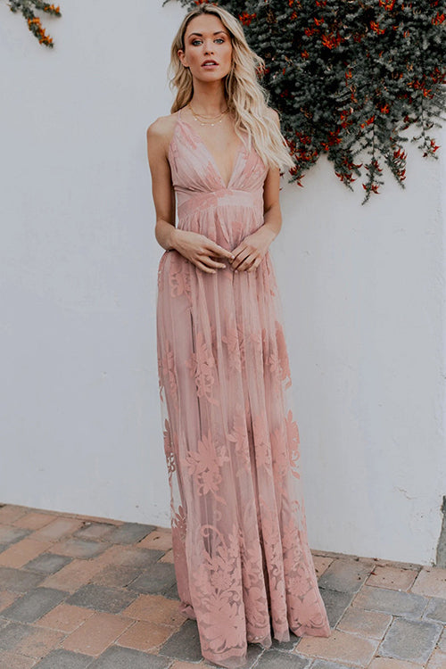 Muse in Disguise Lace Floral Backless Maxi Dress