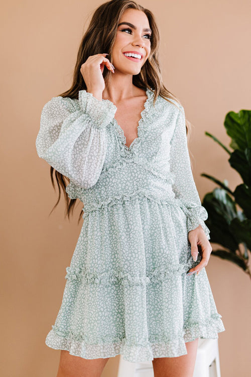 Love Story Language Ruffled Printed Mini Dress