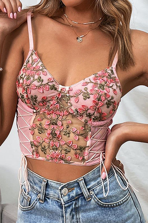 Best Evening Ever Strap Lace Bustier Crop Top