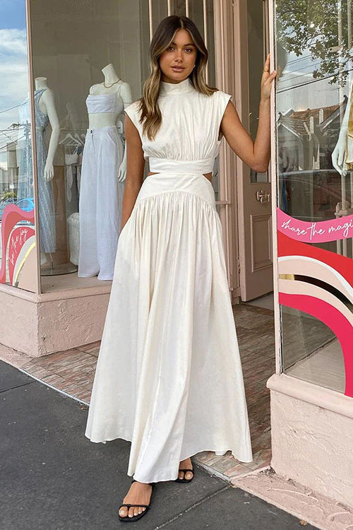 Share Your Joy Cut-out White Maxi Dress