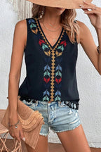 Just Be You Boho Embroidered Tassel Sleeveless Top