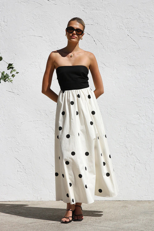 Beloved Daylily Strapless Dot Maxi Dress