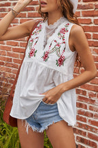 Reverie Lace Up Floral Embroidered Top
