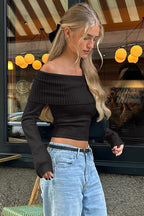 Endearing Appeal Ribbed Knit Off-the-Shoulder Top