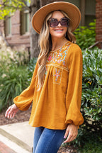 Daytime Escape Yellow Boho Embroidery Top