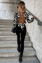Season To Glow Leopard Backless Long Sleeve Top