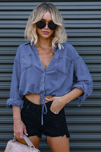 My Everyday Best Denim Cropped Long Sleeve Top