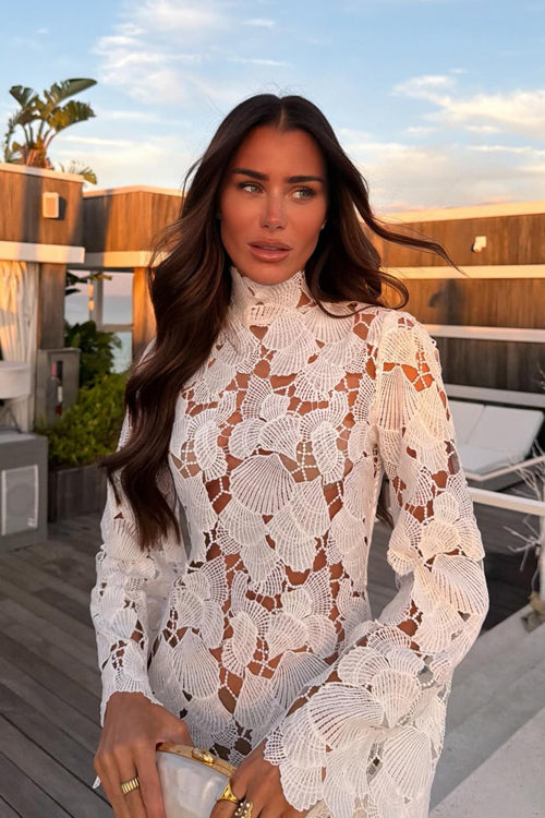 Evara Hollow-Out Long Sleeve Mini Dress