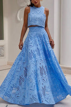 Modern Romance-Inspired Crochet Maxi Dress Suit
