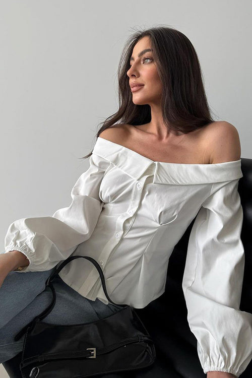 Demure and Delightful Off Shoulder Long Sleeve Top