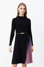 Love Story That Wows Pleated Belted Knit Dress