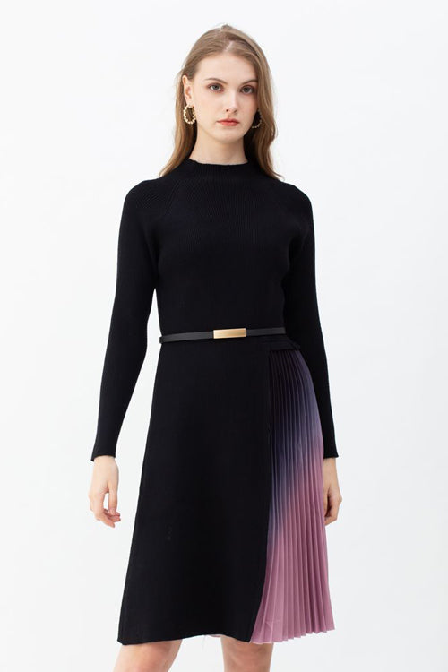 Love Story That Wows Pleated Belted Knit Dress