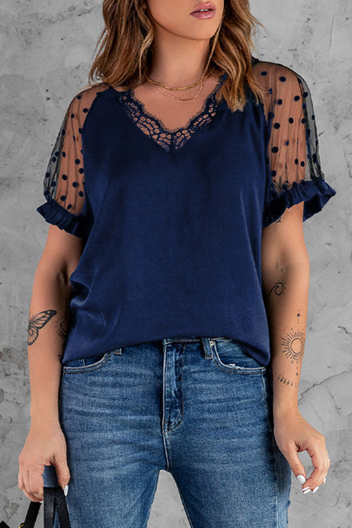 Hello Radiant Sheer Dot Tulle Short Sleeve Top