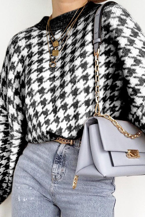 Warmed Up Houndstooth Knit Sweater