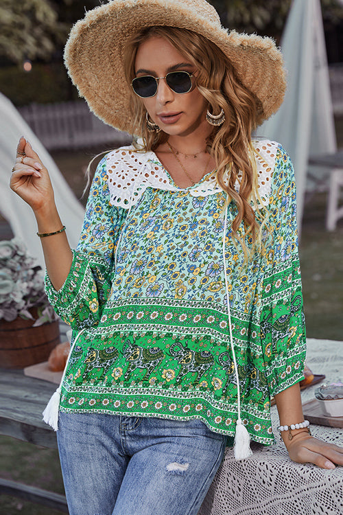 Summer Escape Lace Boho Print Top