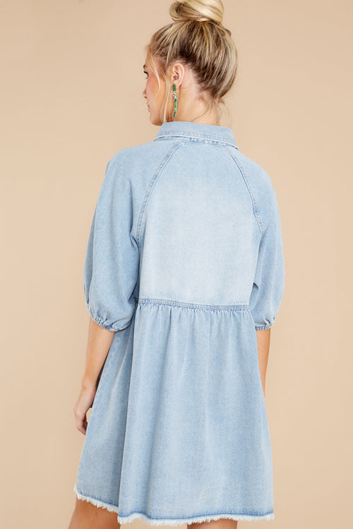 Simply The Affection Denim Puff Sleeve Babydoll Mini Dress