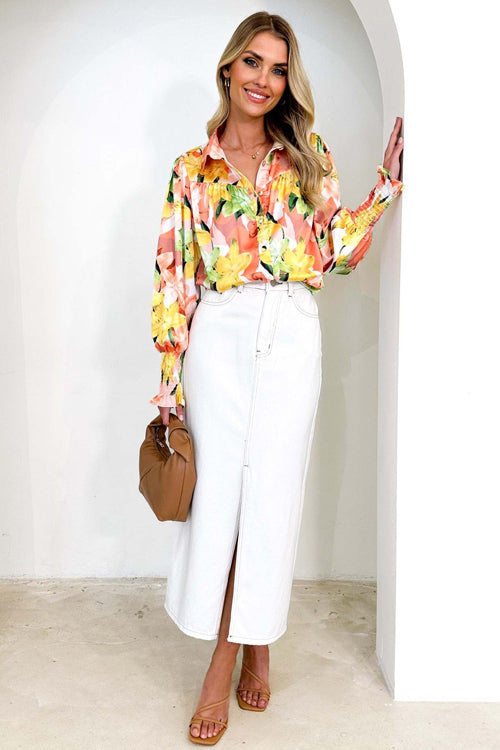 Completely Captivated Collared Print Long Sleeve Top