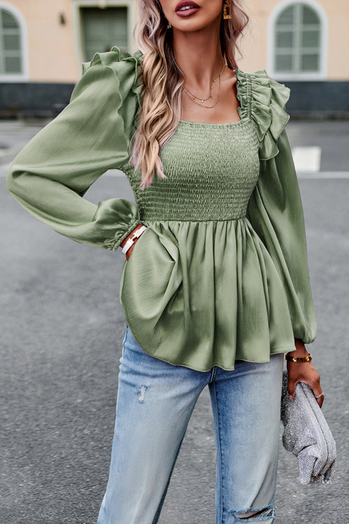 Into Your Heart Ruffled Smocked Long Sleeve Top