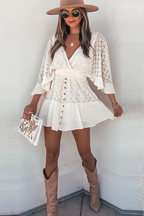Enchanted Date Lace V-Neck Mini Dress - 7 Colors