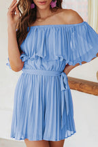 Pleat The Way Off Shoulder Tie-Waist Romper